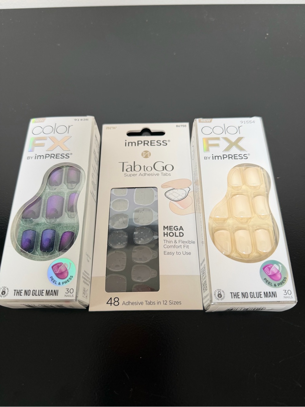 imPRESS Color FX Press-On Nails in Purple/Teal & Cream - lot of 2 with Tabs